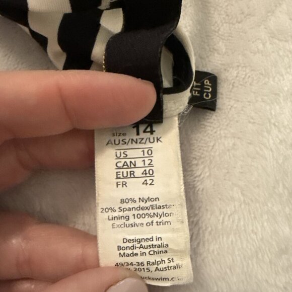 Bond-Eye Australia Swimsuit Size 14 US 10 One Piece Ruched Sweetheart Striped - Picture 7 of 8